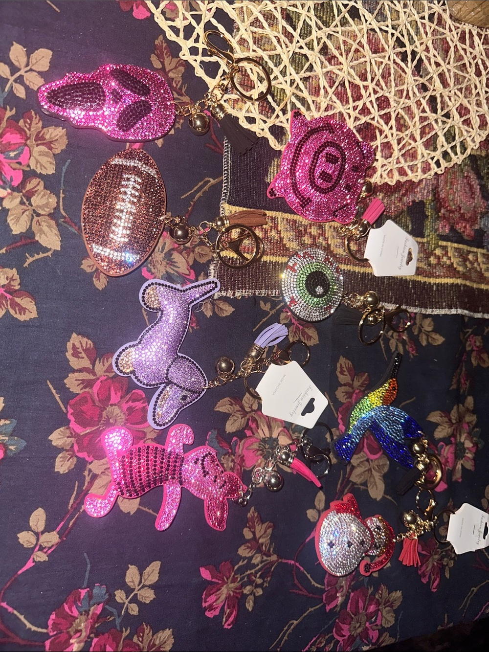 Pink Sparkle Animal & Novelty Keyring - Sequin Charm Keychain